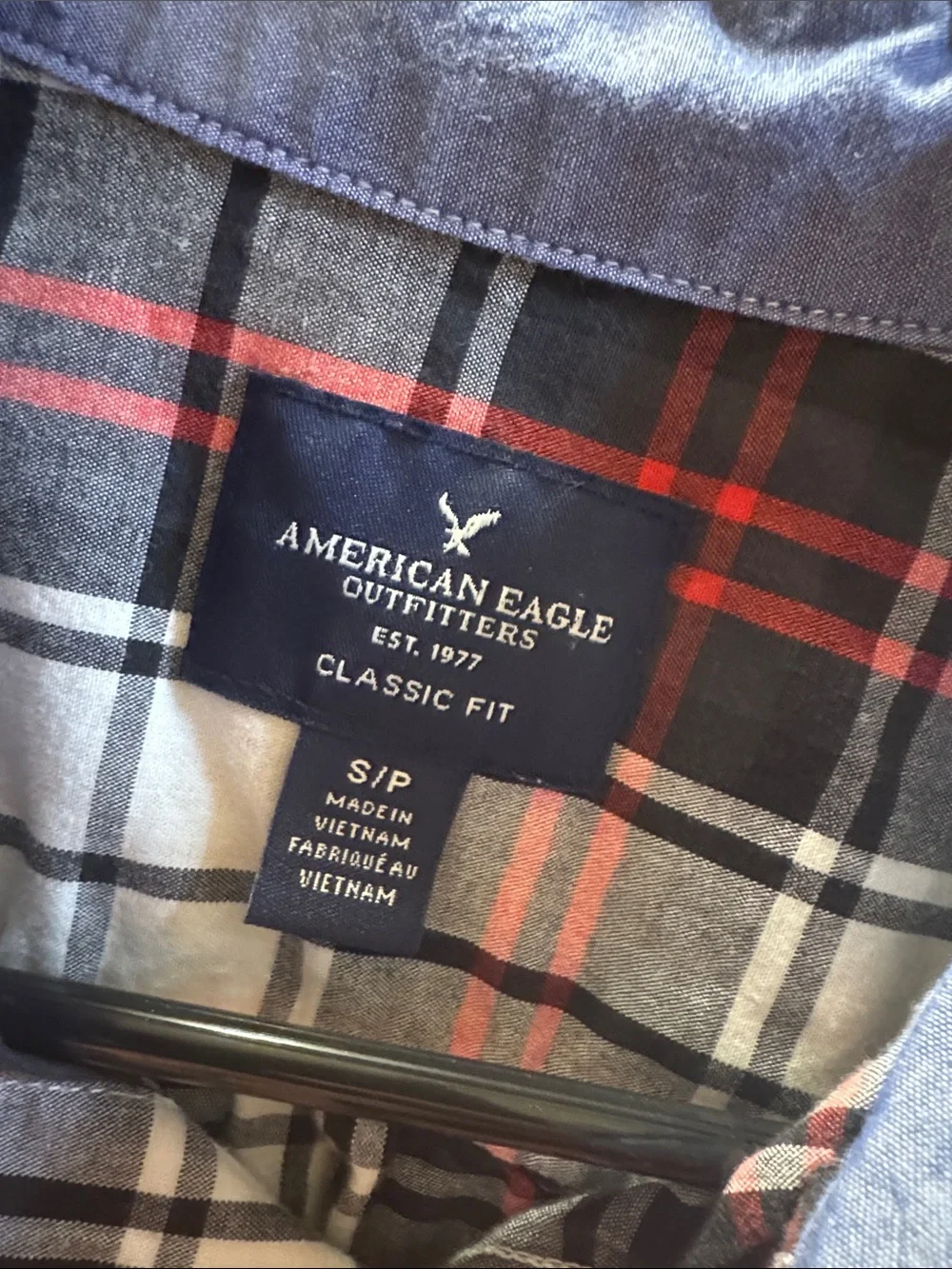 American Eagle Outfitters Black, White & Red Plaid Button-Down Shirt
